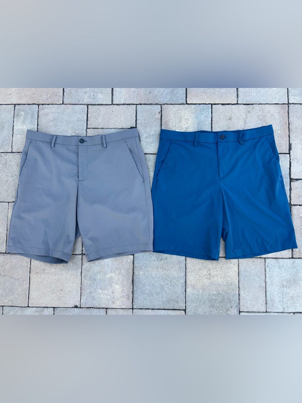 (2) Perry Ellis Performance Golf Men's Flat Front Shorts in Blue and Gray